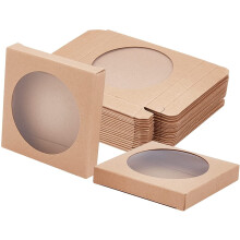 Lot de 24 boîtes en papier kraft brun avec fenêtre transparente (8,9 x 8,9 x 1,5 cm). Boîtes d'emballage cadeau en papier pour bonbons, biscuits