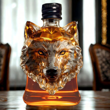 Oefntac Whiskey Decanter Wolf Head Glass Whiskey Bottle,Empty Clear Glass Bottles Personalized Liquor Dispenser for Whiskey Bar and Party Decorations