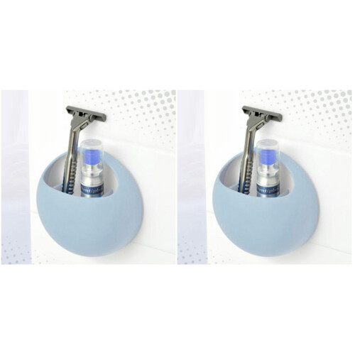 2Pcs Wall-Mounted Semi-Circle Toothbrush and Razor Holder Light Blue