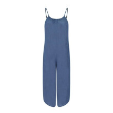 Jardineira feminina casual e fluida, jardineira sem mangas de pernas largas com estrutura de calça plissada, macacão de linho feminino inspirado no