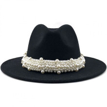 Stilvoller Sonnenschutzhut, eleganter Jazzhut mit Perlenband im Fedora-Stil mit breiter Krempe, modischer Wollhut mit zeitlosem Design