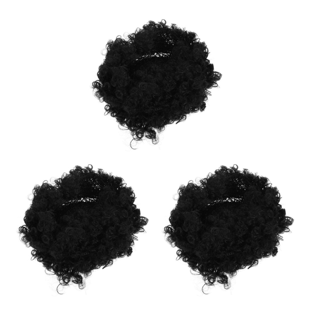 Unisex Black 3Pcs Comfortable Synthetic Curly Afro Wigs For Women Party Wear