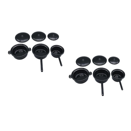 6Pcs Dollhouse Mini Kitchen Accessories Black Alloy Tiny Cooking Set