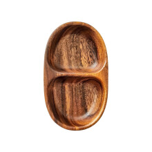 Wooden Salad Bowls with Divided Design for Neat Food Presentation, Natural Wood Serving Tray with Double Compartments for Snacks Nuts Fruits Edamame,