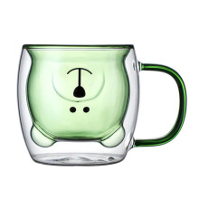 Cold Resistant Mug Cute Design Double Wall Insulated Borosilicate Glass Heat Resistant Animal Design Glass Coffee Tea Cup with Handle for Home and