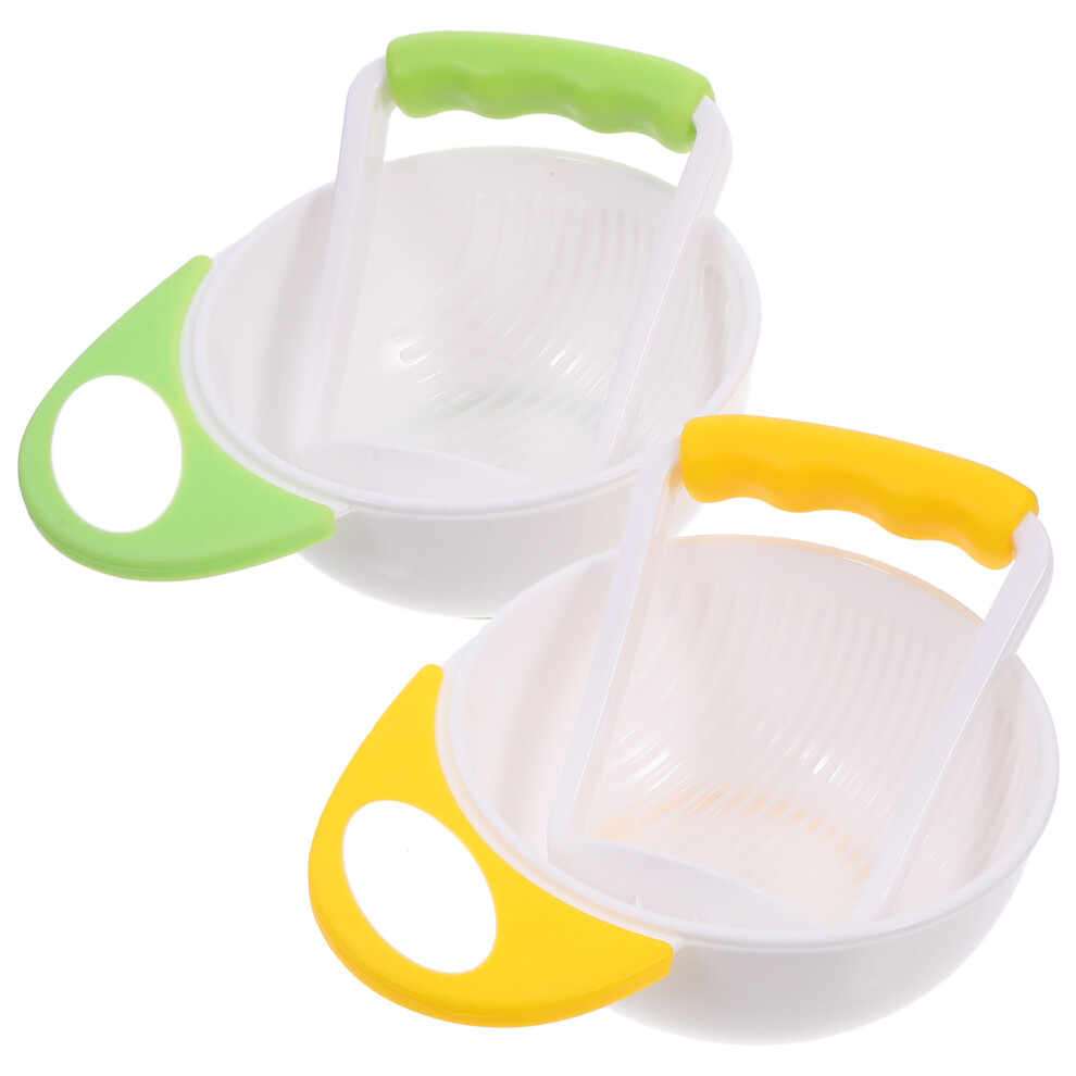 2Sets Multifunctional Baby Food Grinding Bowl with Handle Green