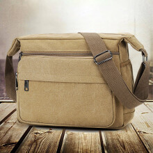 Kaki Canvas Messenger Bag mit Taschen, weicher Antiverschleißgurt für Schule und Reisen