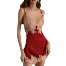 Vestido chemise transparente para mulheres, com bordado floral em tule e acabamento em renda, estilo camisola, modelo babydoll, em cetim, imitação