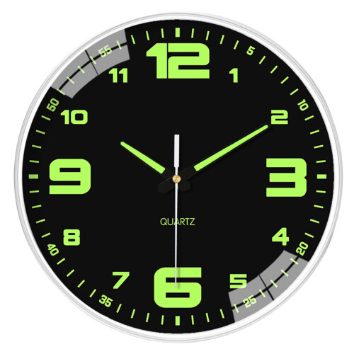 Noctilucent Wall Clock Black Plastic 12-inch Bedroom Decor 1