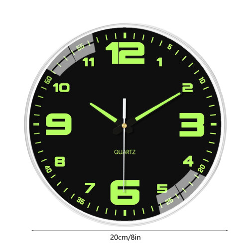 Noctilucent Wall Clock Black Plastic 12-inch Bedroom Decor 2