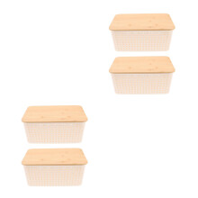 4Pcs Multi Color Plastic Storage Boxes with Bamboo Lid for Pantry Use