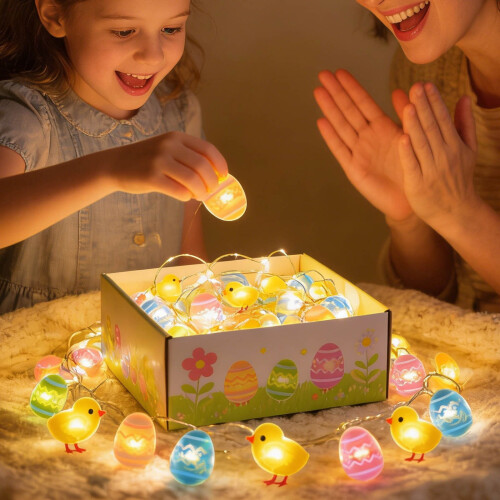 Easter String Lights with Eggs and Chickens 30 LED Battery 2