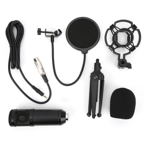 Microfone USB de construção durável e flexível, som nítido e sem interferências, suporte com braço articulado tipo tesoura, microfone