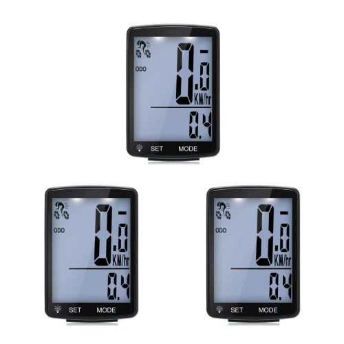 3Pcs Bike Speedometer Wireless Weather Resistant Multi-Function LCD