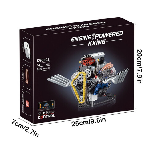 Kit de construcție V8Engine, model de motor de înaltă simulare cu lumini LED, controlat prin smartphone, proiect de învățare STEM, set de 2