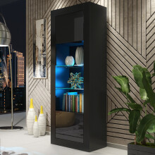 Display Cabinet Illume 170cm - Black with Gloss Doors and LED Lights