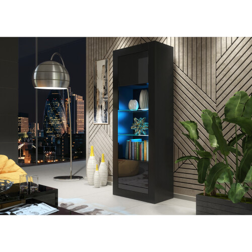 Display Cabinet Illume 170cm - Black with Gloss Doors and LED Lights 1