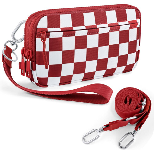 Καρό πορτοφόλια για γυναίκες, πορτοφόλι RFID crossbody με 4 φερμουάρ, θήκη πιστωτικής 1