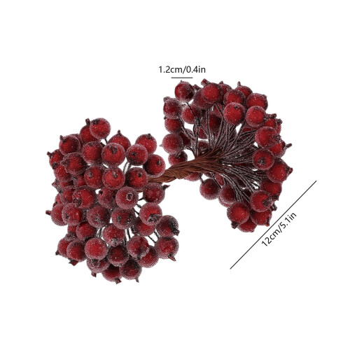 Τεχνητά παγωμένα μούρα Holly, μίνι ψεύτικα χριστουγεννιάτικα μούρα 12 χιλιοστών για 2