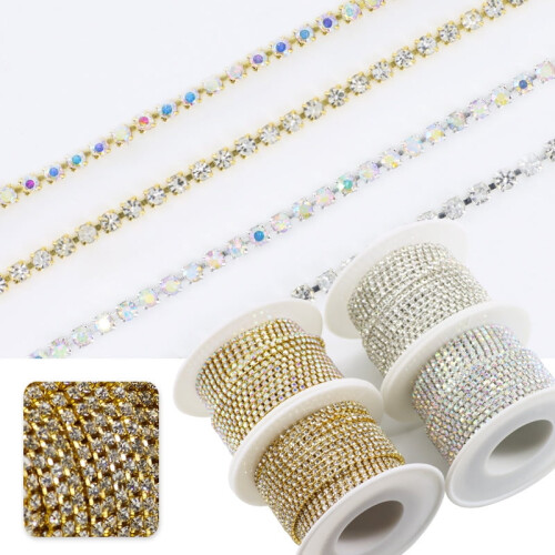 Rotolo di catena di strass argento e bianca, 10 iarde 1