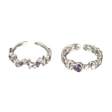 Bagues ouvertes en alliage violet en forme de cœur pour femmes, idéales pour décorer une fête, diamètre intérieur environ 2 cm