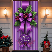 Décoration de porte de Noël 35 x 71 cm, bannière de Noël avec nœud violet pour fenêtre/porte, décoration intérieure/extérieure –
