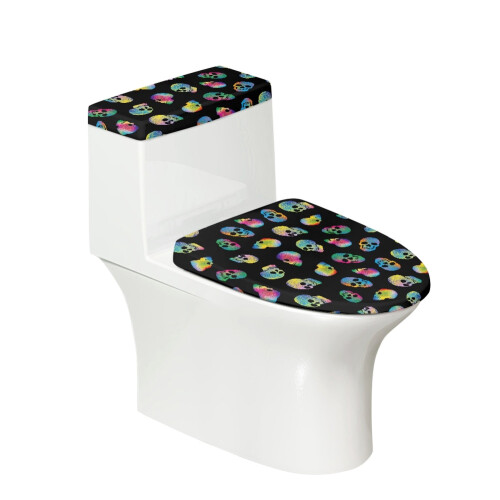 Totenkopf-Toilettensitzbezug-Set, bunt, elastisch, 2-teilig