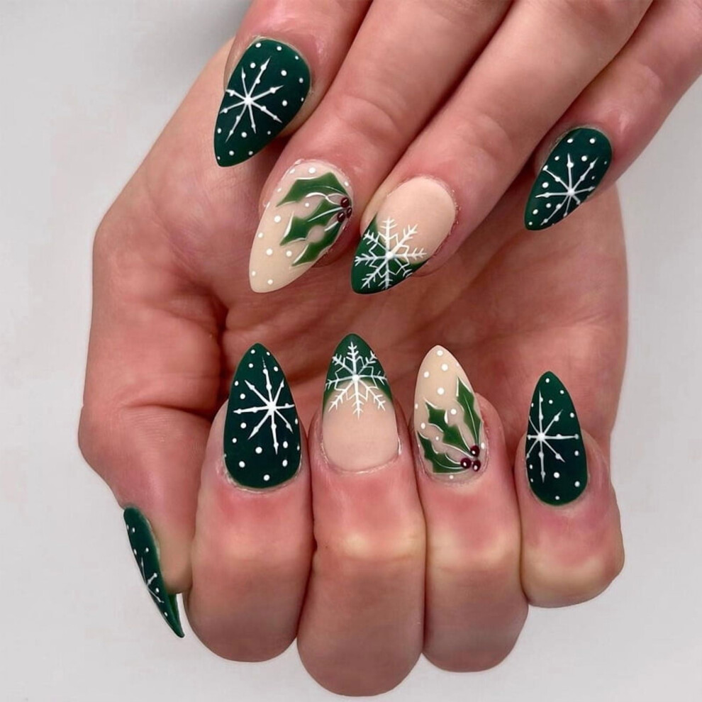 Christmas Press-on Nails Medium Almond Shape 24 Pcs