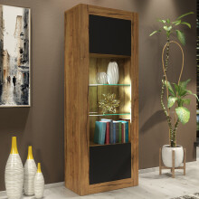 Display Cabinet Illume 170cm - Dark Oak & Black Matt Doors and LED Lights