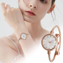 Dekorative sten, analogt quartz-ur til kvinder i rosaguld med glimmerrem, quartz-armbåndsur til studerende