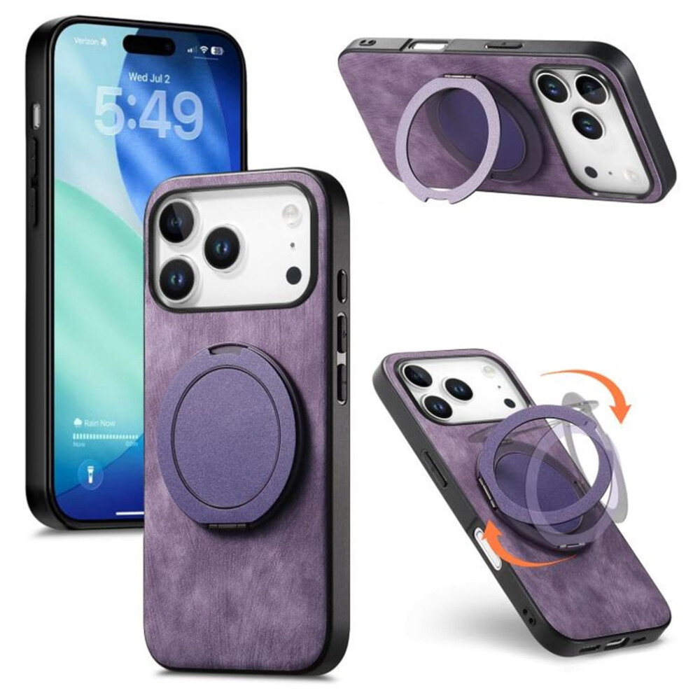 Iphone 17 Pro Max Retro Leather Rotating Stand Case Purple 9180435629166