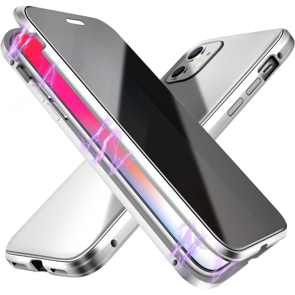 Double-Sided Tempered Glass Case For Iphone 14 PlusâMagnetic Metal Frame, Hd Clear Shell, Silver 9170372186761
