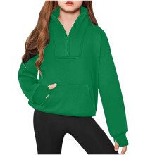 Girls Half Zip Sweatshirt Fleece Quarter Zip Pullover Sweatshirts Fall Clothes for Teen Girls Thumb Hole Green 9-10 Years