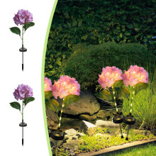Solar Hydrangea Ground Lights (2-Pack), 20 LED Warm White Blossoms, Waterproof, Auto On at Dusk, Compatible with Outdoor Patios & Lawns
