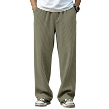 Calça masculina de corte reto, cintura elástica e modelagem relaxada - Cós canelado - Verde militar - Tamanho P