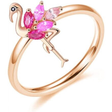 Bague flamant rose en argent sterling 925 avec zircon rose plaqué or rose