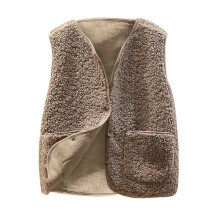 Women's Fashion Casual Loose Short Lamb Wool Fleece Vest for Autumn and Winter, Camel, Size XXXXXL