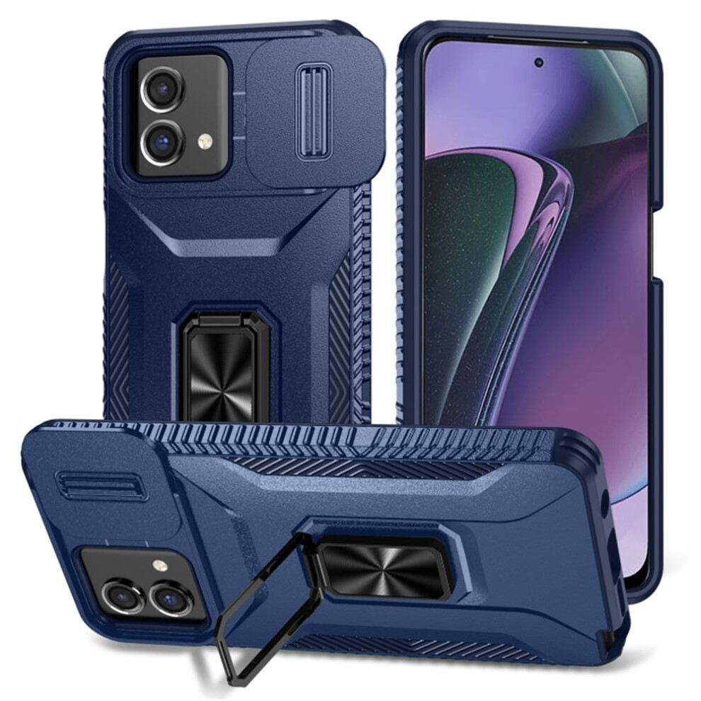 Slim Shockproof Hybrid Case For Motorola Moto G Stylus 5G 2023 (6.6"), With Slide Camera Cover & Rotated Ring Kickstand, Military-Grade, Blue 9170372187287