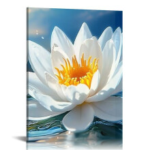 White Lotus Flower Wall Art Zen Bathroom Decor Spiritual Meditation Picture for Yoga Room Blue Water Lily Floral Poster Prints 16x20 in