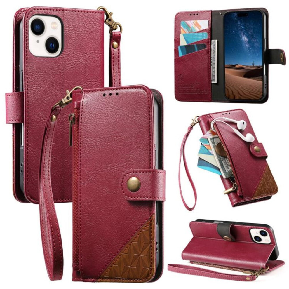 Iphone 15 Wallet Case Pu Leather Magnetic Flip With Lanyard 9180435629968