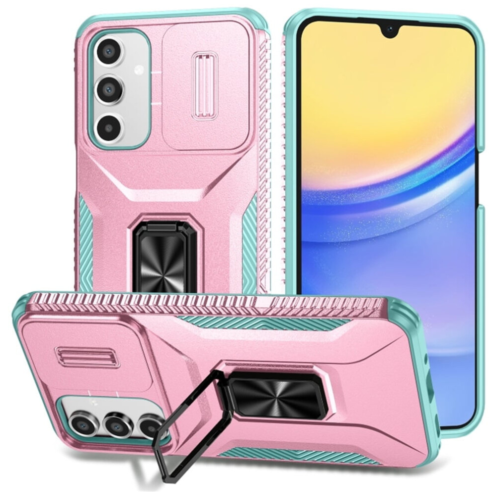 Shockproof Hybrid Case For Samsung Galaxy A16 6.7" Â Slim Fit, Slide Camera Cover, Rotated Ring Kickstand, Military-Grade, Pink/Green 9130661976220