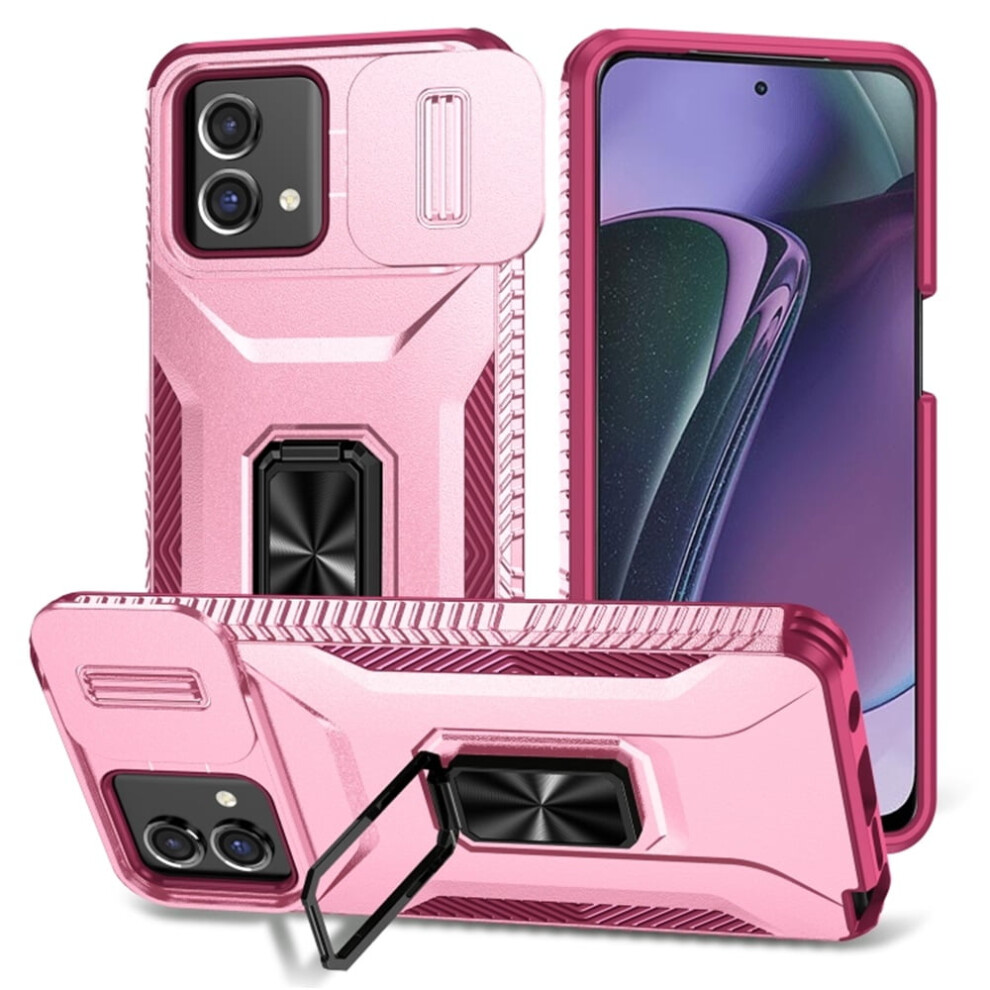Slim Shockproof Hybrid Case For Motorola Moto G Stylus 5G 2023 (6.6"), Â Slide Camera Cover & Rotated Ring Kickstand, Military-Grade, Pink 9170372187874