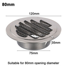 80mm Round Stainless-Steel Vent Grille Exterior Wall Duct Ventilation Tools Exhaust Grille Cover Cooling Heating Vents-Cap