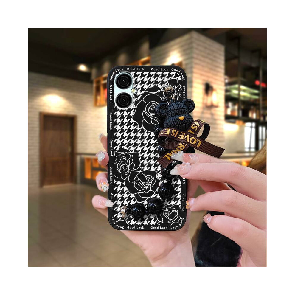 Blu G53 Phone Case – Cartoon Bear Silicone Case, Waterproof, Dirt-Resistant, Soft Anti-Knock, Skin-Friendly, Black Pearl Pendant White,Black 9152228576469