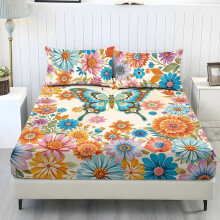 Ensemble de draps King imprimé papillons 3 pièces, style bohème, doux