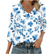 Blusas de manga tres cuartos para mujer, camisas casuales con cuello en V, camisetas básicas suaves, blusas para el trabajo o negocios.