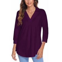Blusas túnicas femininas, blusas túnicas com decote em V e mangas 3/4, blusas casuais com modelagem solta, design leve e fluido, blusa confortável