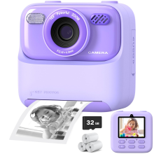Børnekamera med øjeblikkelig print, 1080P HD-videooptagelse digitalkamera til børn med genopladeligt batteri og Type-C USB-opladning, bærbar