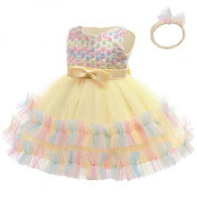 Babykleid für Mädchen mit regenbogenfarbenem Netzeinsatz, elegantem, glitzerndem, plissiertem Tüllrock im Prinzessinnenstil, Spitzenkleider für