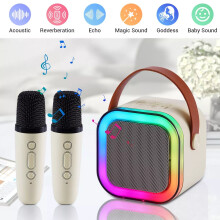 Kids Mini Karaoke Machine Portable Bluetooth Speaker + Dual Wireless Microphone